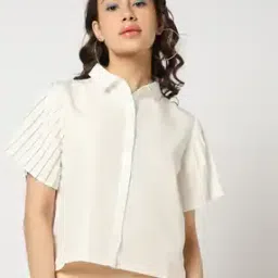 Women Regular Fit Shirt with Pleated Sleeves-image-24