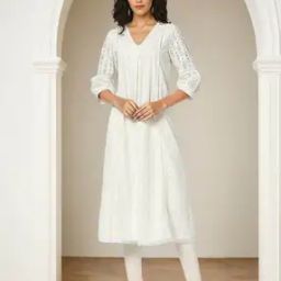 Women Schiffli Embroidered A-Line Kurta-10