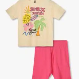 Girls Graphic Print Round-Neck T-Shirt & Shorts Set-image-36
