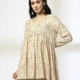 Women Geometric Print V-Neck Flared Kurti-picture-27