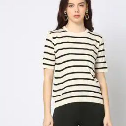 Women Striped Relaxed Fit Round-Neck Pullover-42