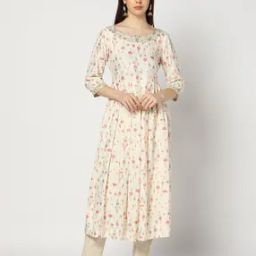 Women Floral Print Flared Kurta-image-22