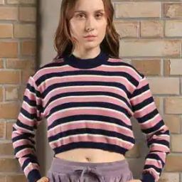 Women Striped Flat-Knit Round-Neck Pullover-24