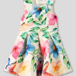 Girls Floral Print Fit & Flare Dress-image-82