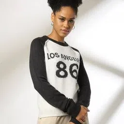 Women Typographic Pattern Regular Fit Pullover-image-9