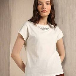 Women Embellished Relaxed Fit Cotton Round-Neck T-Shirt-image-64