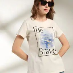 Women Typographic Print Regular Fit Crew-Neck T-Shirt-image-99