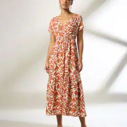 Women Leaf Print Regular Fit Tiered Dress-image-12