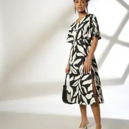 Women Leaf Print A-Line Dress-36