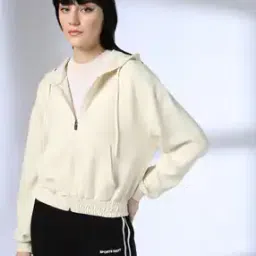 Women Regular Fit Hoodie with Split-Kangaroo Pockets-image-44