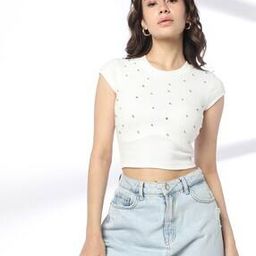 Women Rhinestone Embellished Regular Fit Crop Top-image-86