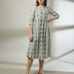 Women Schiffli Embroidered A-Line Dress-image-75