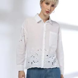 Women Schiffli Embroidered Relaxed Fit Shirt-image-26