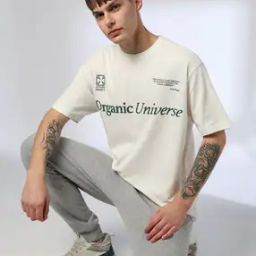 Men Typographic Print Boxy Fit Crew-Neck T-Shirt-image-46