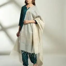 Women Striped Dupatta with Tassels-picture-45