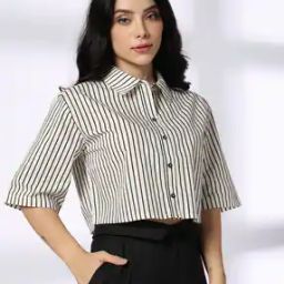 Women Striped Boxy Fit Cotton Crop Shirt-image-84