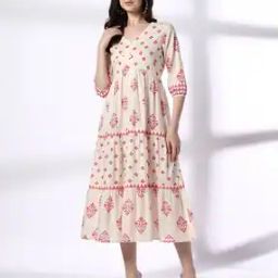 Women Floral Print V-Neck Tiered Dress-image-78