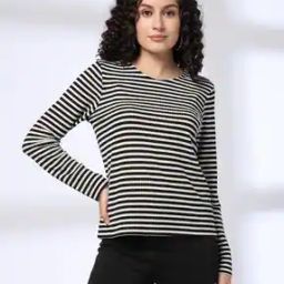 Women Striped Slim Fit Round-Neck T-Shirt-image-93