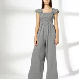 Women Checked Smocked Jumpsuit-picture-25