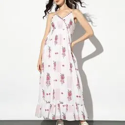 Women Floral Print Fit & Flare Maxi Dress with Insert Pockets-image-83