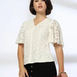 Women Lace Flared Sleeve Relaxed Fit Top-image-2