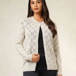 Women Geometric Pattern Cardigan with Button-Closure-image-2