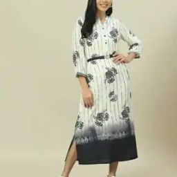 Women Floral Print A-Line Dress with Belt-image-32