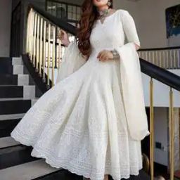Women Chikankari Embroidered Flared Kurta with Dupatta-image-30