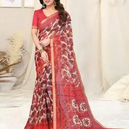 Women Floral Print Saree with Contrast Border-image-56