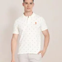 Logo Print Slim Fit Cotton Polo T-Shirt-image-57