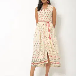 Printed Fit & Flare Dress with Belt-image-99