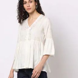 Embroidered V-Neck Peplum Top-31