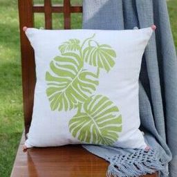 Leaf Print Cotton Cushion Cover 16" x 16"-image-12