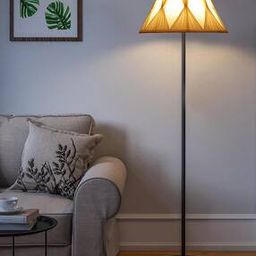 Cotton Curtain Shade Floor Lamp with Wood Base-image-28
