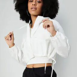 Women Regular Fit Hoodie Jacket with Ribbed Hem-image-52