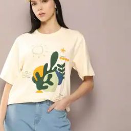 Women Graphic Print Oversized Fit Round-Neck T-Shirt-image-38