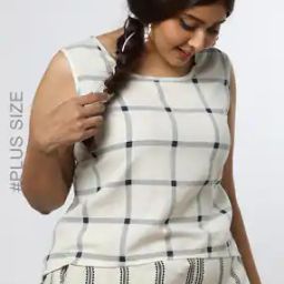 Women Checked High-Low Hem Top-picture-0