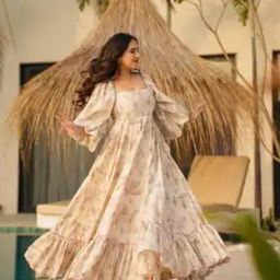 Women Printed Gown Dress with Puff Sleeves-image-42