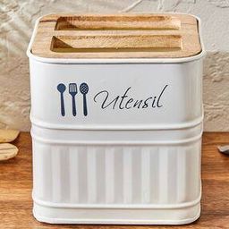 Metal Utensil Holder with Mango Wood Lid-49
