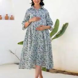 Women Cotton Floral Printed A-Line Maternity Dress-image-69