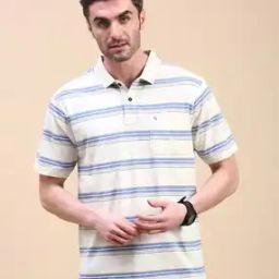 Men Striped Slim Fit Polo T-Shirt with Patch Pocket-image-56