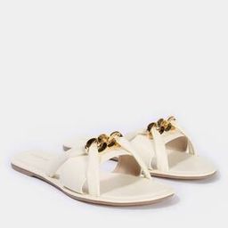 Slip-On Flat Sandals with Chain Accent-image-32