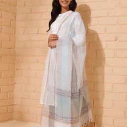 Women Striped Dupatta with Tassels-image-69