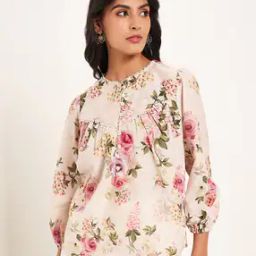 Women Floral Print Tunic with Henley-Neck -image-30