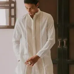Embroidered Regular Fit Short Kurta with Mandarin Collar -image-22