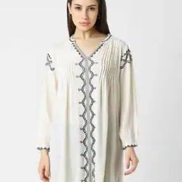 Women Embroidered V-Neck Tunic-image-3