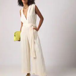 V-Neck Jumpsuit with Belt-image-4