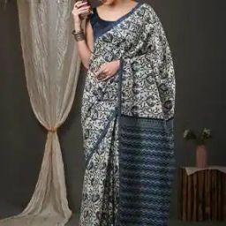 Floral Print Saree with Contrast Border-image-82