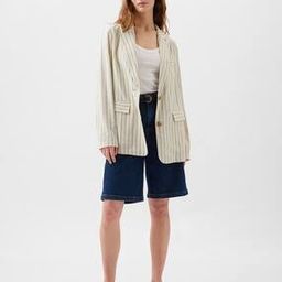 Pinstriped Longline Linen Blazer-35