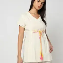 Women Relaxed Fit Top with Waist Tie-Up-image-85
